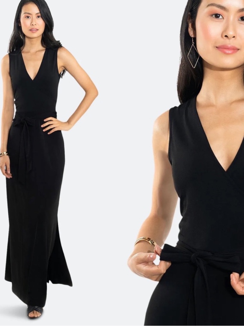 Leota Black Faux Wrap Maxi Dress Size Large Classic Lbd